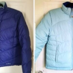 L L Bean Womens French Blue/Robins Egg Reversible 80% Goose Down Puffer Jacket S